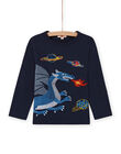 T-shirt bleu nuit motif dragon et espace enfant garçon MOPLATEE3 / 21W902O4TML705