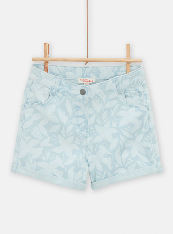 Short en jean imprimé fleuri délavé pour fille TAJOSHORT3 / 24S901C2SHO721