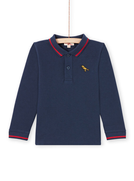Polo manches longues uni bleu nuit enfant garçon MOJOPOL1 / 21W90216POL705