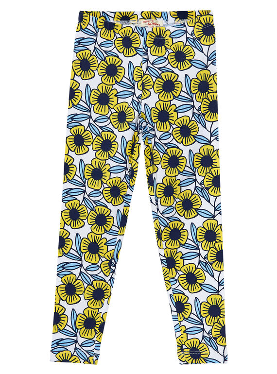 Legging écru imprimé fleuri enfant fille JYATROLEG2 / 20SI01F2CAL001