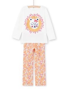 Ensemble pyjama T-shirt et pantalon blanc et orange enfant fille MEFAPYJLEO / 21WH1133PYJ001