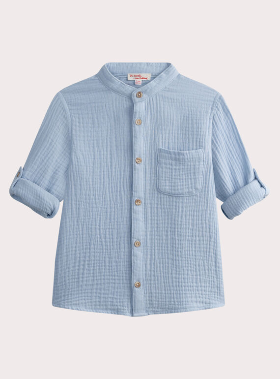 Chemise bleue manches longues en gaze de coton  WOMACHEM1 / 25S90261CHM216
