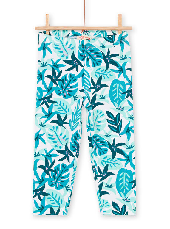 Legging écru imprimé feuillage bleu enfant fille LYAVERLEG / 21SI01Q1CAL001