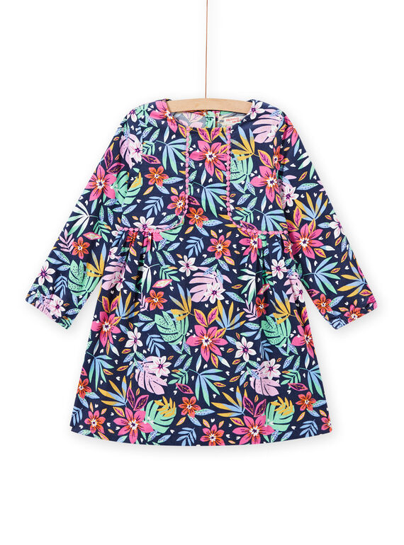 Robe bleue imprimé fleuri coloré en velours enfant fille MAPLAROB2 / 21W901O1ROBC202