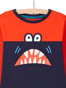 Ensemble pyjama T-shirt et pantalon orange et bleu foncé enfant garçon MEGOPYJMAN4 / 21WH1274PYGE414