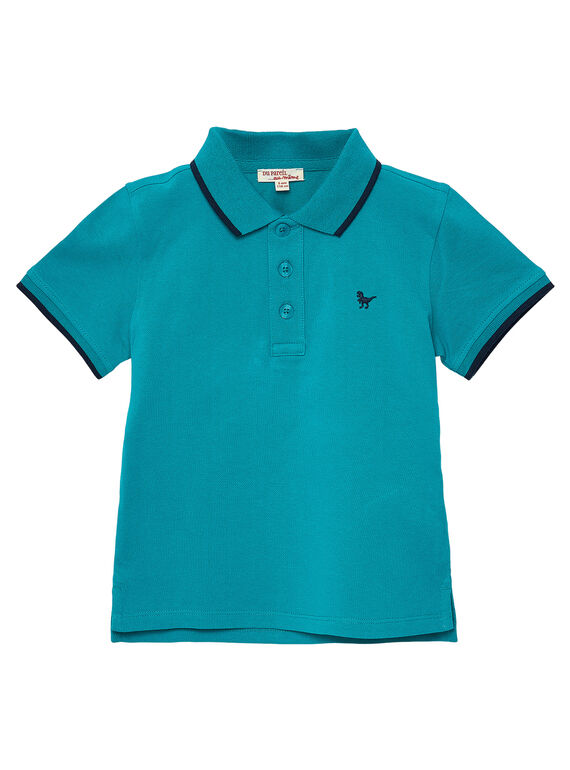 Polo garçon piqué turquoise rayé au col JOJOPOL2 / 20S90254D2DC217