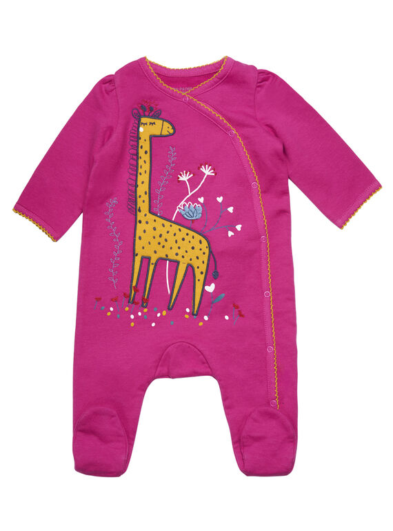 Grenouillère rose en molleton layette fille GEFIGREGIR2 / 19WH13N2GRE304