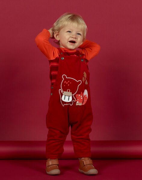 Salopette rouge en velours côtelé motif fantaisie bébé garçon MUFUNSAL1 / 21WG10M2SAL510