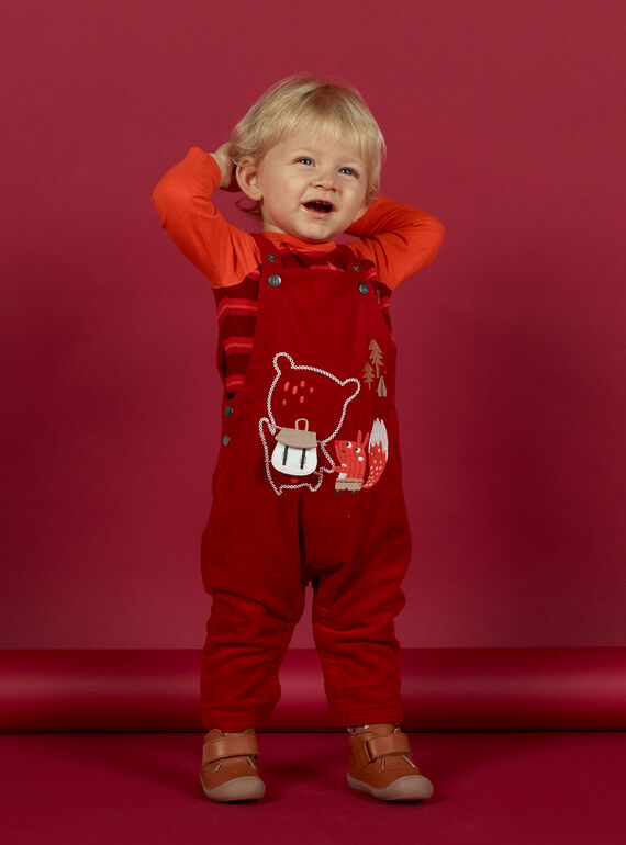 Salopette rouge en velours côtelé motif fantaisie bébé garçon MUFUNSAL1 / 21WG10M2SAL510
