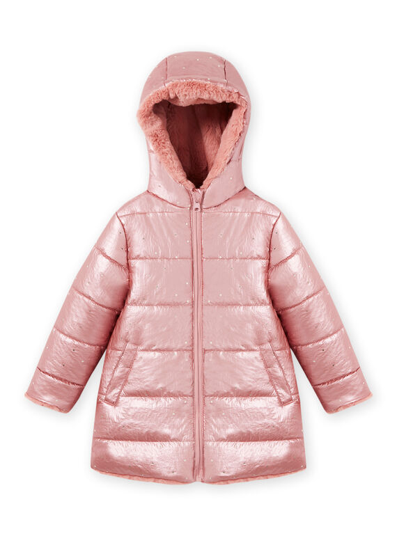 Parka à capuche réversible rose en fausse fourrure enfant fille MACOMPARKA / 21W90164PAR303