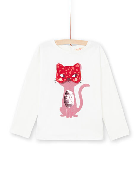 T-shirt manches longues écru à animation chat masqué enfant fille MAFUNTEE2 / 21W901M2TML001