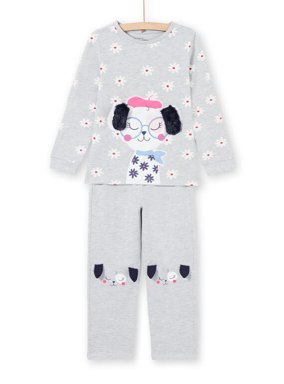 Ensemble pyjama T-shirt et pantalon gris chiné enfant fille MEFAPYJDOG / 21WH1185PYJ943