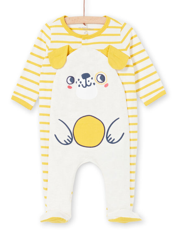 Grenouillère layette garçon en jersey rayé motif chiot LEGAGRECHI / 21SH1457GRE006