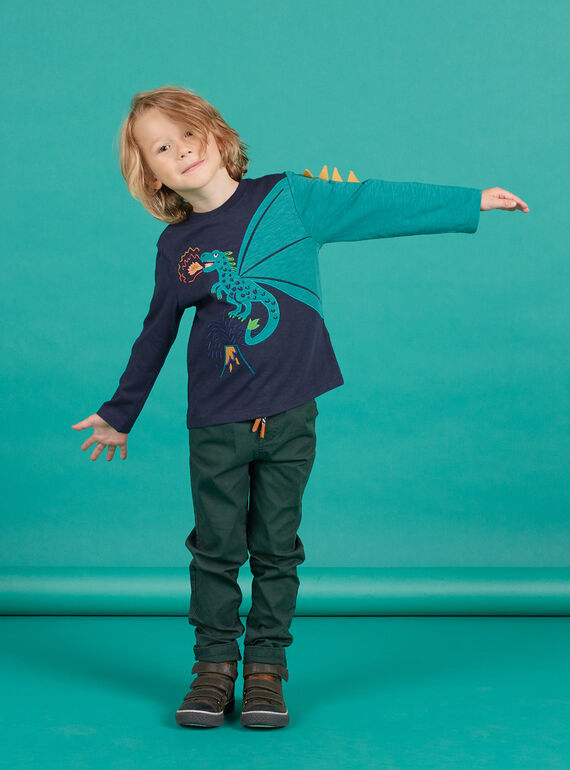 T-shirt bleu marine brodé enfant garçon MOTUTEE4 / 21W902K4TML705