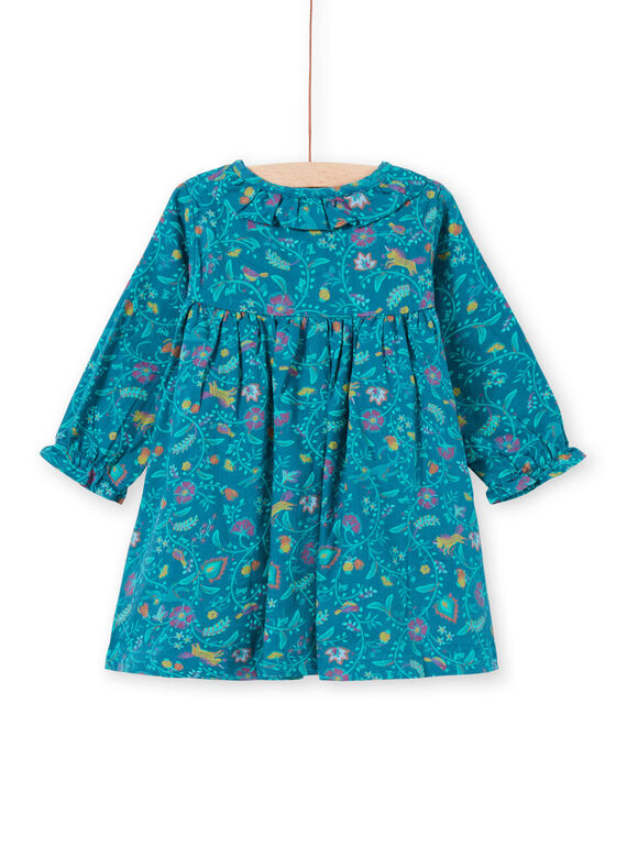 Robe manches longues bleu canard à imprimé fleuri enfant fille MITUROB1 / 21WG09K3ROB714