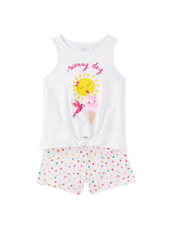 Pyjama court enfant fille blanc avec imprimé senteur JEFAPYJ6 / 20SH11U7PYJ000
