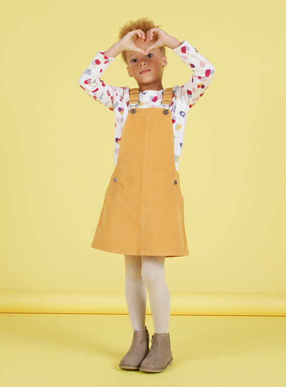 Robe salopette jaune moutarde en velours enfant fille MAMIXROB4 / 21W901J4ROBB106