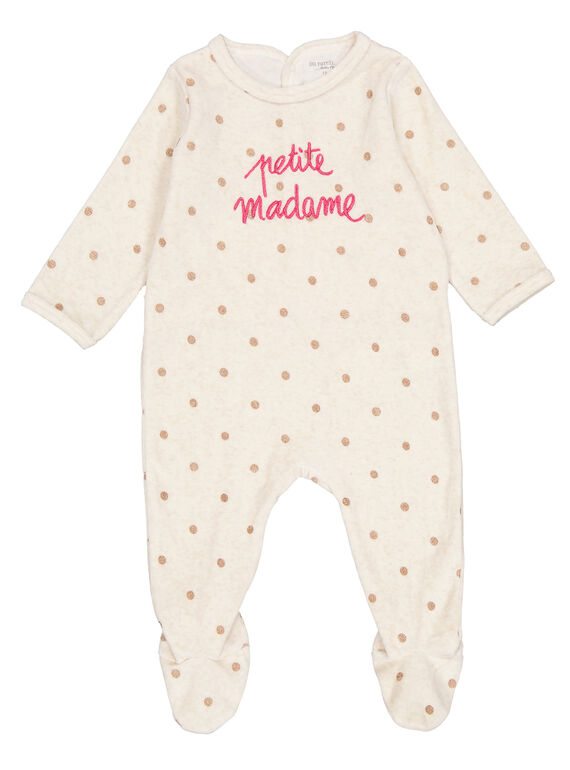 Grenouillère écrue chiné en velours layette fille GEFIGREANI / 19WH13N5GREA011