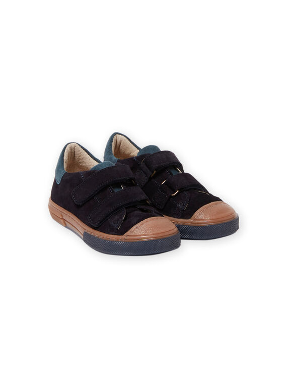 Baskets en suède bleu marine et camel enfant garçon MOBASART / 21XK3651D3F070