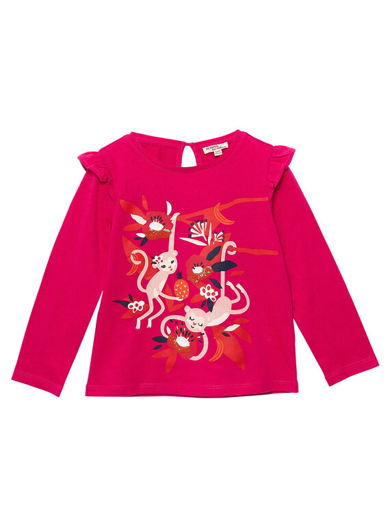 T-shirt rose imprimé fleurs et petits singes  JAVITEE2 / 20S901D1TML406