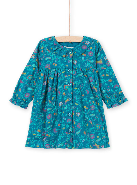 Robe manches longues bleu canard à imprimé fleuri enfant fille MITUROB1 / 21WG09K3ROB714