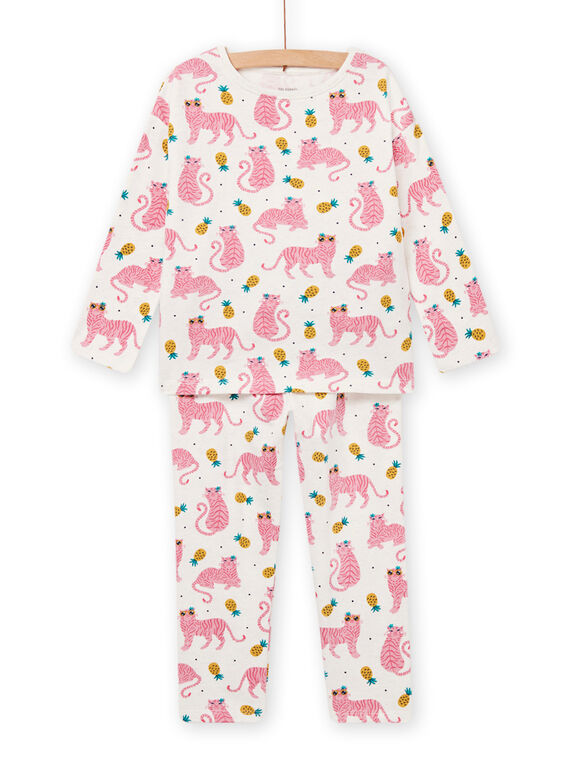 Ensemble pyjama écru chiné enfant fille NEFAPYJTIG / 22SH11E3PYJ006