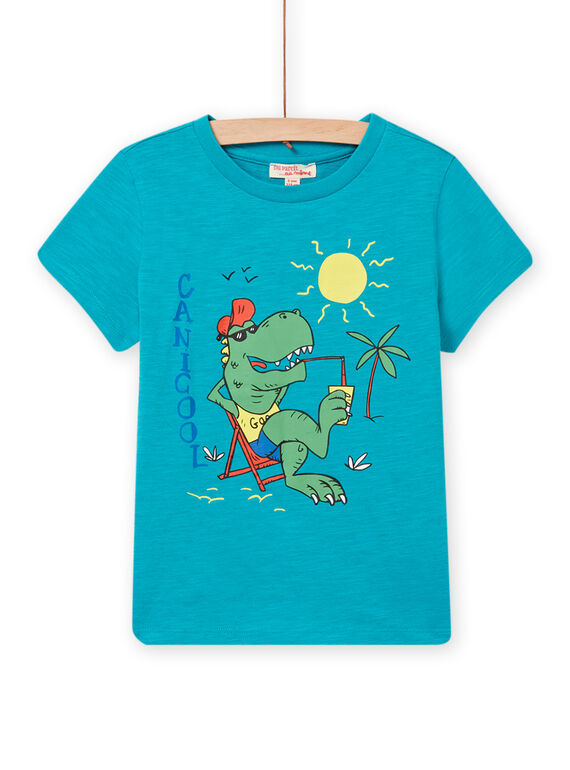 T-shirt bleu caraïbe à motif dinosaure en vacances enfant garçon NOJOTI2 / 22S90272TMCC242