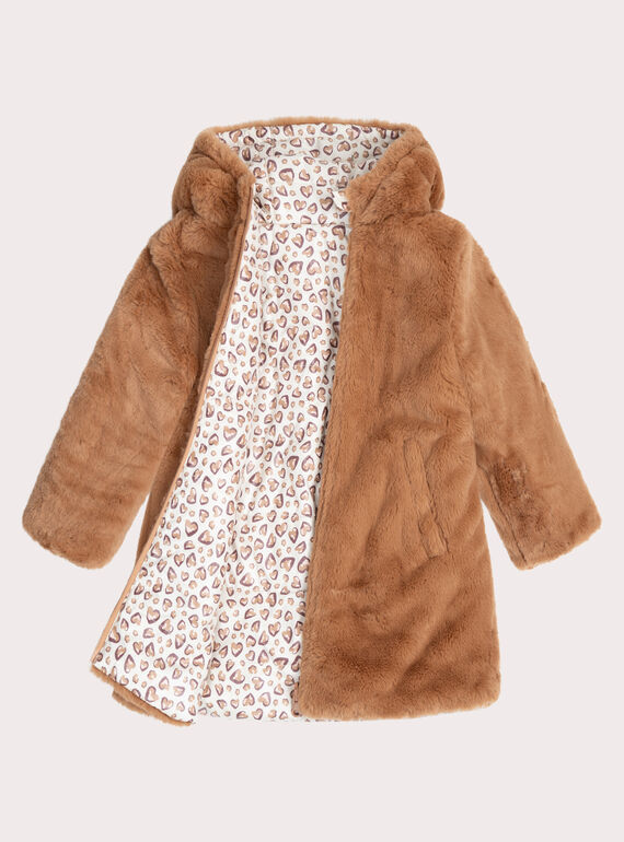 Doudoune réversible marron clair pour fille VABIPARKA / 24W901F3PARI820