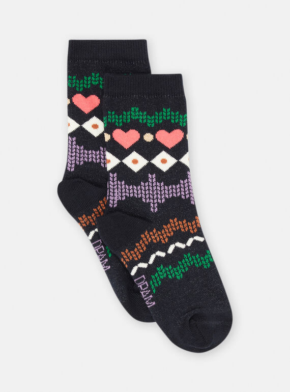 Chaussettes noirine à motifs jacquard pour fille SYAKHOCHO / 23WI01N2SOQC243