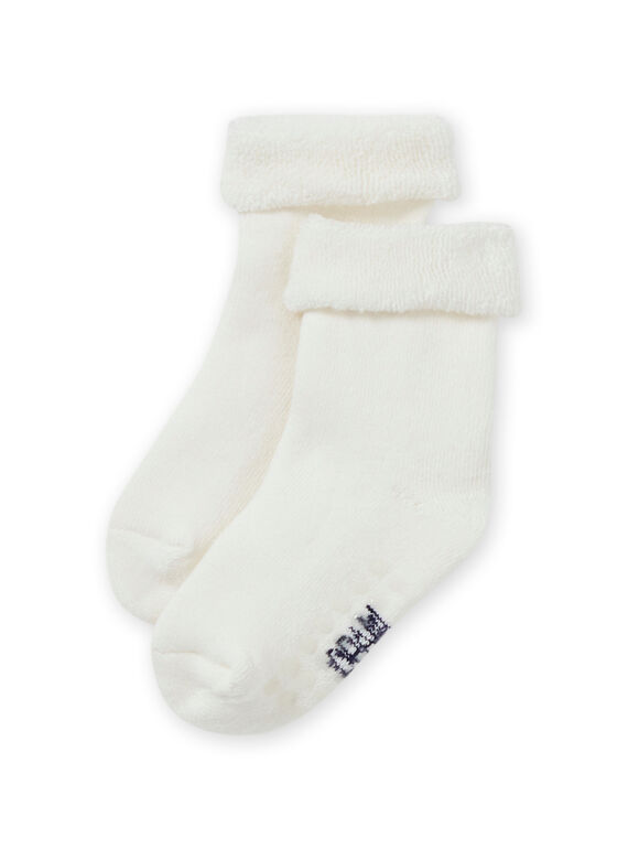Chaussettes unies blanc cassé maille bouclettes bébé fille MYIESSOQB1 / 21WI09E5SOQA001