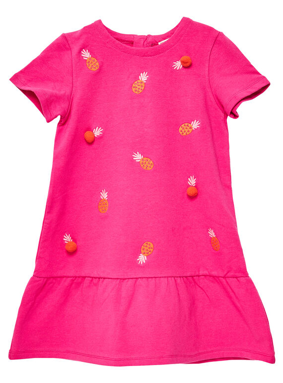 Robe rose en molleton brodé de petits ananas JAVIROB2 / 20S901D2ROBF507