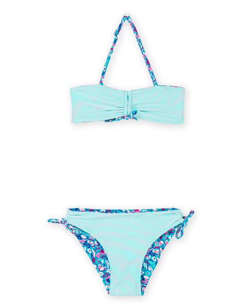 Haut de maillot de bain et culotte turquoise à imprimé fleuri RYABIK3 / 23SI01R4MAIC217