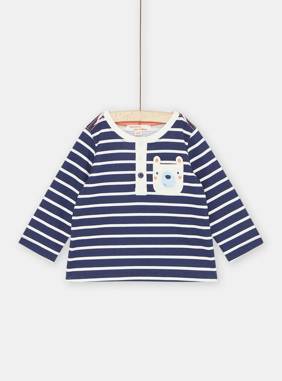 T-shirt bleu foncé et blanc à rayures bébé garçon SUJOTUN1 / 23WG10B1TML622