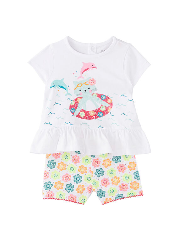 Pyjama court bébé fille blanc JEFIPYJEAU / 20SH13U1PYJ000