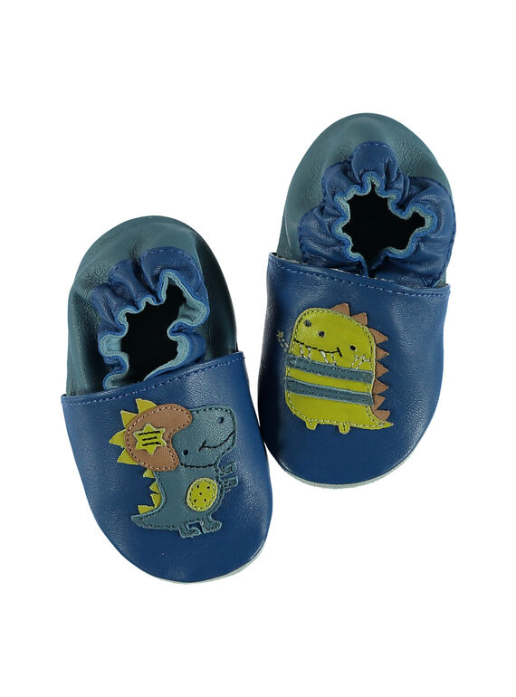 Chausson cuir souple bleu bébé garçon GNGDINO / 19WK38Z4D3SC218
