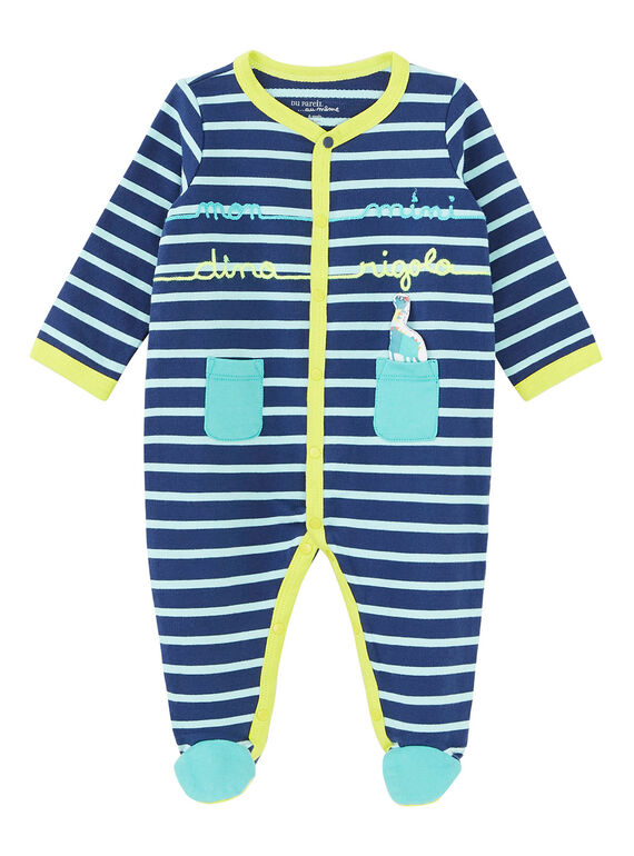 Grenouillère bébé garçon en molleton bleue et turquoise  JEGAGREDIN / 20SH14U3GREC230