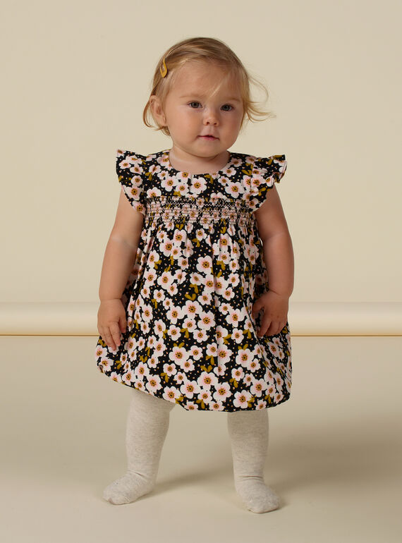 Robe grise imprimé fleuri en velours côtelé bébé fille MIHIROB1 / 21WG09U1ROBJ905