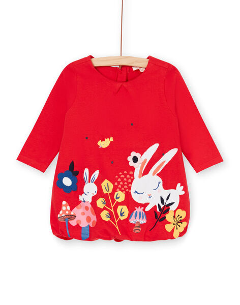 Robe ballon rouge motifs lapins fantaisie bébé fille LIHAROB3 / 21SG09X2ROB505