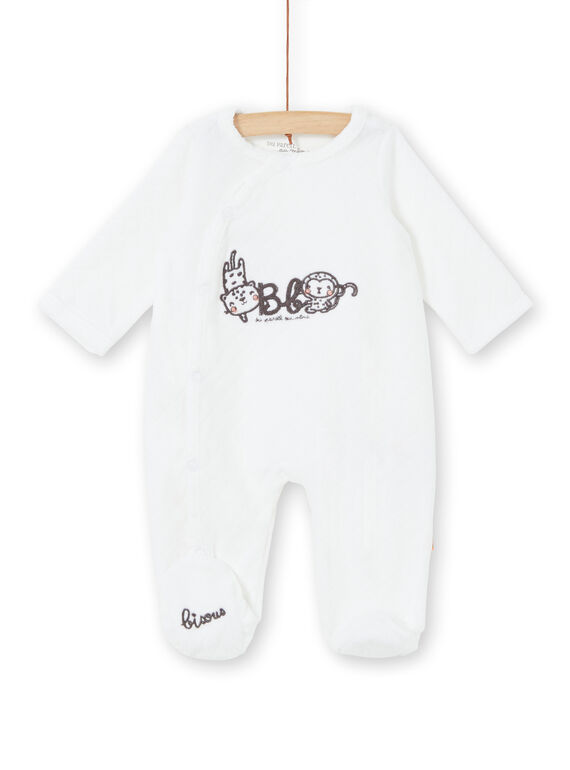 Grenouillère blanche molletonnée imprimé animaux LOU1GRE4 / 21SF05H1GRE000