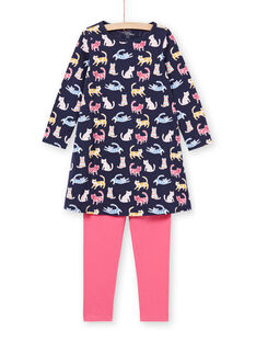 Ensemble pyjama chemise de nuit et legging bleu marine et rose enfant fille MEFACHUCAT / 21WH1181CHN070