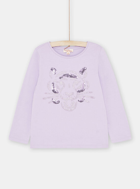 T-Shirt en sequin mauve fille SAJOYTEE5 / 23W901F3TML328