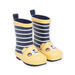 Bottes jaunes et bleu marine à imprimé à rayures et motif tête de chien
