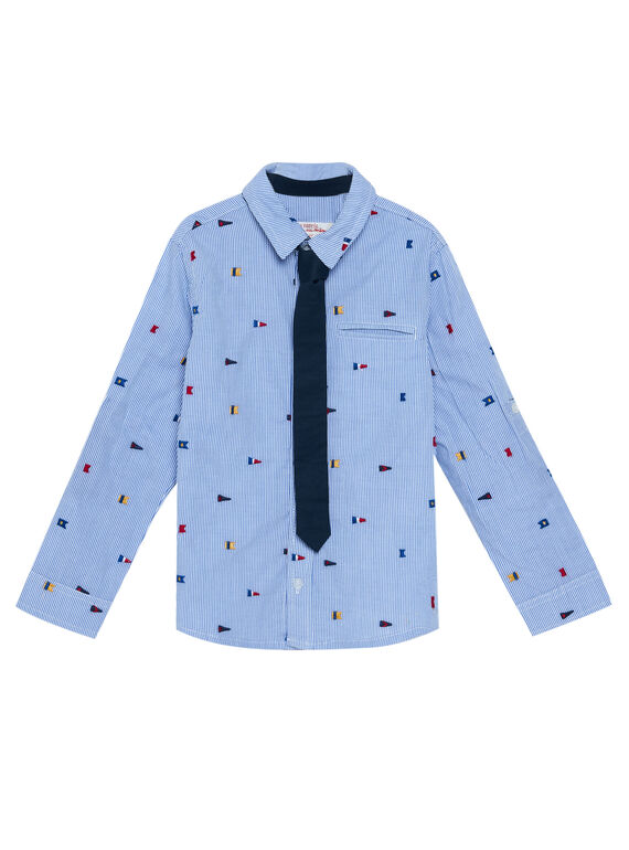 Chemise rayée bleue et blanche avec broderies drapeaux garçon JOWECHEM1 / 20S90291CHM217