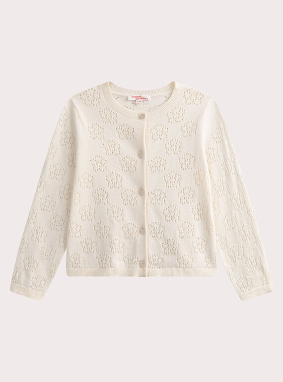 Gilet écru en maille ajourée motif fleur  WAPRICAR / 25S901S1CAR003