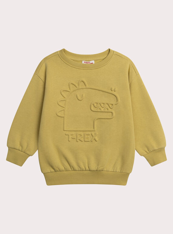 Sweat jaune moutarde animation dinosaure XOCOSWE / 25W902O1SWE104