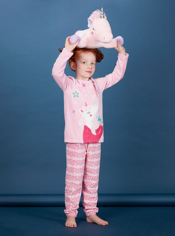 Pyjama enfant fille rose motif licorne KEFAPYJROC / 20WH11CBPYJD313