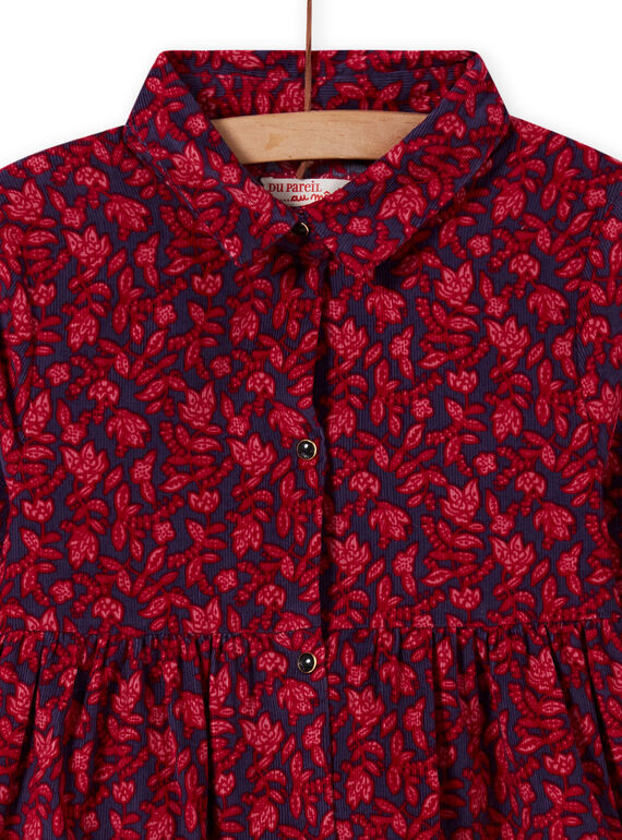 Robe bleue col chemise à imprimé fleuri enfant fille MAFUNROB3 / 21W901M2ROBH703