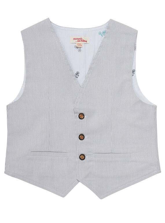Gilet sans manche garçon de cérémonie fines rayures gris  JOPOEGIL / 20S902G1GSM940