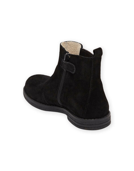 Boots noires en cuir détails paillettes enfant fille MABOOTMEL / 21XK3576D0D090