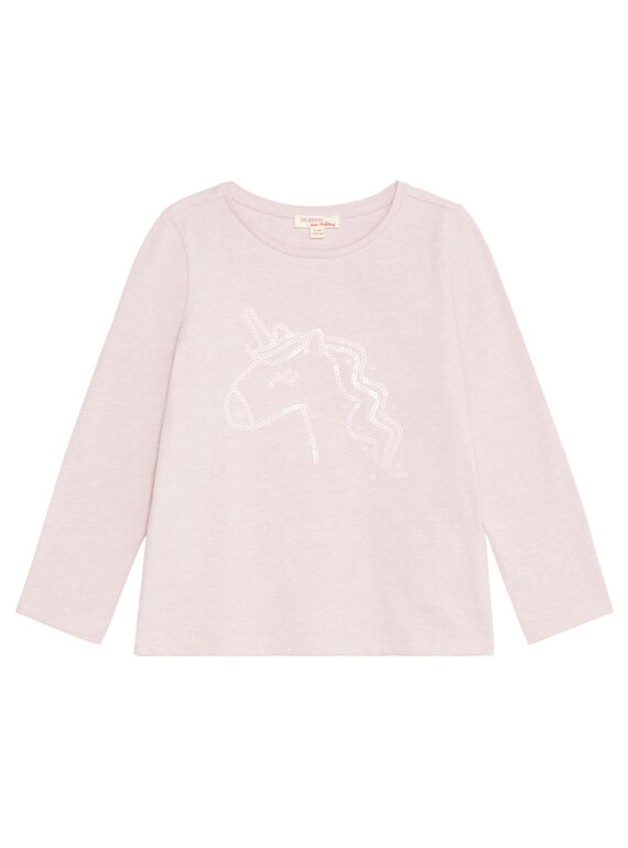 T-shirt manches longues rose chiné, licorne en sequins  KAJOYTEE2 / 20W90152D32D314